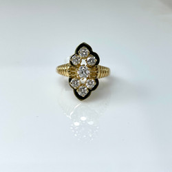 Hand-Made 14 Karat Gold Diamond Enamel Ring 