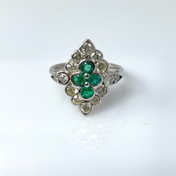 Estate Diamond and Emerald Ring Set in Platinum, circa 1940s-1950s.