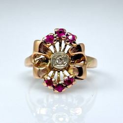 Estate Art Deco 14 Karat Gold Pink Ruby & Diamond Ring