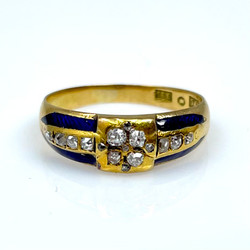 Antique 18 Karat Gold Rose-Cut Diamond and Enamel Hallmarked Ring