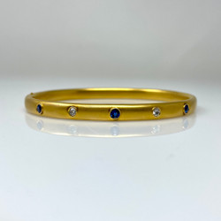 Antique 14 Karat Gold Sapphire and Diamond Bangle Bracelet