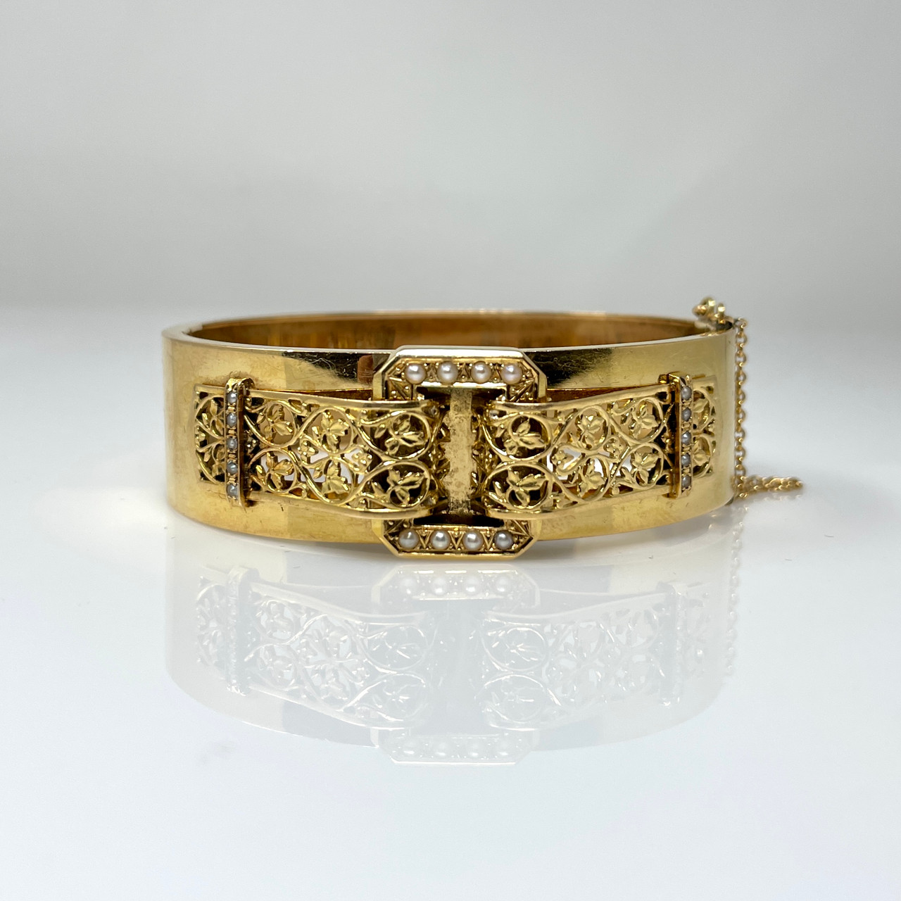 Antique Edwardian Rose Gold Diamond & Seed Pearl Bangle Bracelet - Inca &  Teds