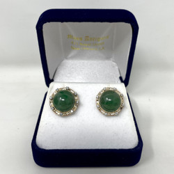 Estate 14 Karat Gold Jade and Diamond Earrings, Circa 1940s