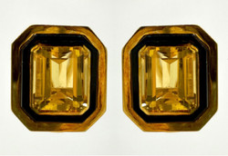 Estate 18 Karat Gold Citrine and Onyx Earrings