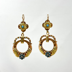Hand-Made 18 Karat Gold Blue Enamel Earrings 