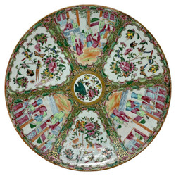Large Antique Chinese Famille Rose or Rose Medallion Porcelain Charger Plate, Circa 1880s-1890s.