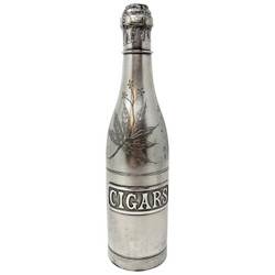 Antique American Silver-Plated Cigar Humidor Champagne Bottle, Signed "Pairpoint Co.," of New Bedford, Massachusetts, Circa 1900.