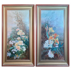 Pair of 19th Century Oil Painting on Canvas of Florals in New Frames.