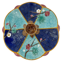 Rare Antique 19th Century English Majolica Porcelain Cobalt & Turquoise Oyster Plate, Circa 1880.