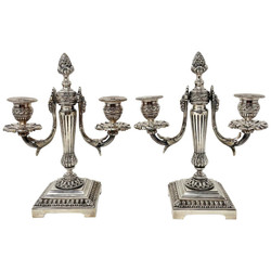 Pair Antique French Neo-Classical Silvered Bronze Candelabra, Circa 1890-1900.
