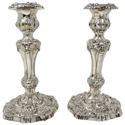 Pair Antique English Sheffield Silver-Plated Over Copper 100 Year Old Candlesticks.