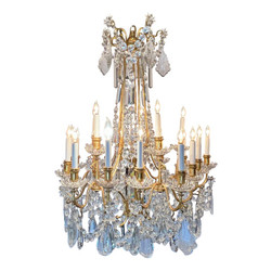 Finest Antique French Gold Bronze & Baccarat Crystal Chandelier, Circa 1880-1890. Exquisite draping.
