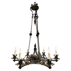 Antique French Wrought Iron Chandelier, Circa 1900-1910.