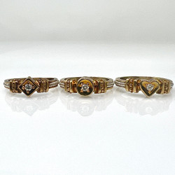 Set of 3 Hand-Made Diamond and 14 Karat Gold Rings.