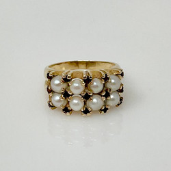 Hand-Made 14 Karat Gold Garnet and Pearl Ring.