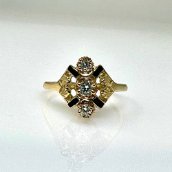 Hand Made .20 Carat Diamond and Enamel 14 Karat Yellow Gold Ring 