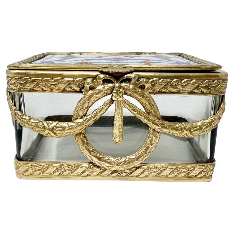 Antique French Gold Bronze and Cut Crystal Box With Polychrome Enamel,  Circa 1890. - Moss Antiques