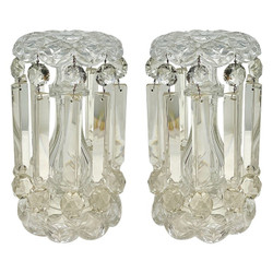Pair Antique French Baccarat Cut Crystal Lusters or Candleholders, Circa 1860-1870.