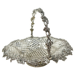 Antique English Hallmarked Silver-Plated Basket, Circa 1890's. Very Pretty Design with Intricate Piercing.