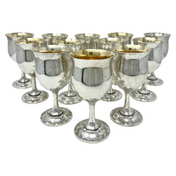 Set of 12 Estate "Reed & Barton" Sterling Silver Wine or Water Goblets With Vermeil Bowls, Circa 1930-1940.