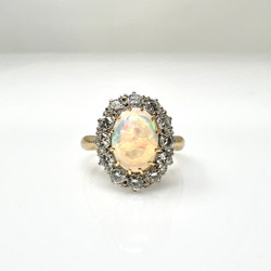 Estate English 15 Karat Opal and Diamond Ring