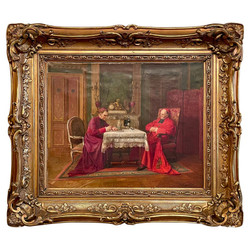 Framed Antique French Oil on Canvas Painting of Cardinals by Victor Marais Milton, Circa 1910's-1920.