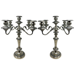 Pair Estate American "Goldfeder" Silver-Plated Convertible Candelabra, Circa 1940's. Goldfeder Silver Co. of Yalesville, CT (1932-1957).