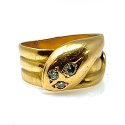 Antique English 18 Karat Gold and Diamond Snake Ring, Circa 1900.
