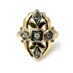 Estate American 14 Karat Gold Diamond Navette Ring.