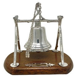 Antique English Silver-Plated Dinner Bell Mounted on an Oak Base, Circa 1890-1900.