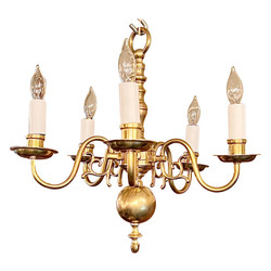 Petite English William & Mary Style All Brass 4-Light Chandelier.