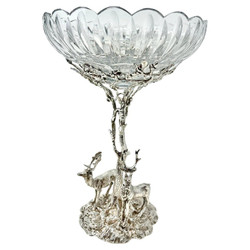 Stunning Antique English Cut Crystal and Sheffield Silver Epergne with Deer, Circa 1900's.