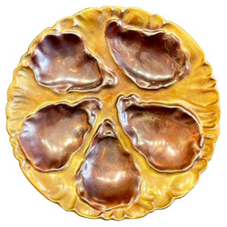 Rare Petite Antique French "Charles Filed Haviland" Limoges Porcelain Oyster Plate, Circa 1890s. Unusual Size and in Striking Colors of Deep Golds, Violet & Umber.