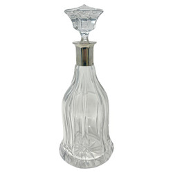 Estate Continental Sterling Silver Mounted Cut Crystal Wine Decanter, Circa 1950. "800" Hallmarked on the Silver Collar.