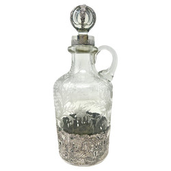 Fine Antique American Etched Crystal Decanter with Sterling Silver Mounts, Signed "Mauser Co." New York, Circa 1890's-1900's.