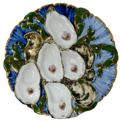Antique French Hand-Painted Limoges Porcelain Presidential Oyster Plate in the Original Turkey Pattern, Circa 1880's-1890's. Made by Haviland & Co.