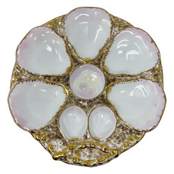 Antique German Porcelain Pink and Gold Oyster Plate, Signed "Carl Tielsch Co.," Circa 1880.