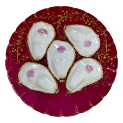Antique Continental Porcelain Raspberry Red & Gold Oyster Plate, Circa 1880's.