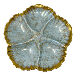 Antique French Blue & Gold Porcelain Oyster Plate, Signed by "A. & L. Limoges Co.," Circa 1900. Hand-Painted in a Wonderful Soft Blue with Lots of Goldwork and Detail.