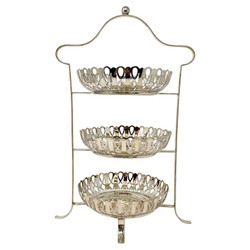 Antique English Edwardian “Rutherford Hawick” Hallmarked 3-Tier Pierced Silver-Plated Stand, Circa 1910's.