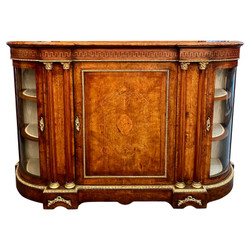 Antique English Gold Bronze Mounted Black Walnut Serpentine Form Credenza, Circa 1870-1880.