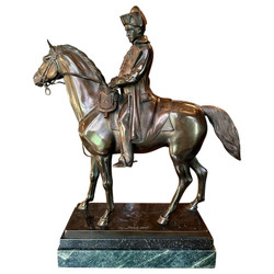 Antique 19th Century Austrian Figural Bronze Sculpture on Green Marble Base of Napoleon on Horseback, after Alois Hernick (1870-1939).