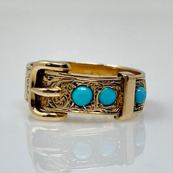 Antique 18 Karat Gold London-Made Turquoise Buckle Ring.