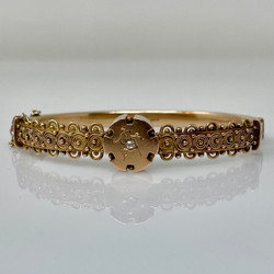 Antique 9 Karat Gold Etruscan Diamond Bangle.