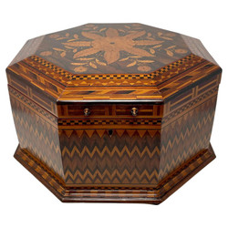 Antique Dutch Marquetry Walnut Box in Octagonal Shape, Circa 1880.