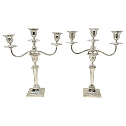 Pair Antique English Sheffield Silver Convertible Candelabra, Hallmarked "Hawksworth, Eyre & Co.," Circa 1890.
