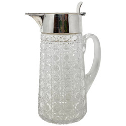 Antique English Cut Glass and Silver-Plate Water Jug, Circa 1900.