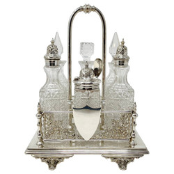 Antique English Sheffield Silver-Plate and Crystal 6-Bottle Cruet Set, Circa 1880-1890.