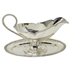 Antique English Silver-Plated Hallmarked Gravy Boat and Tray, Circa 1880.
