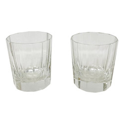 Pair Estate Cut Crystal Double Old Fashion Glasses, Circa 1930's.